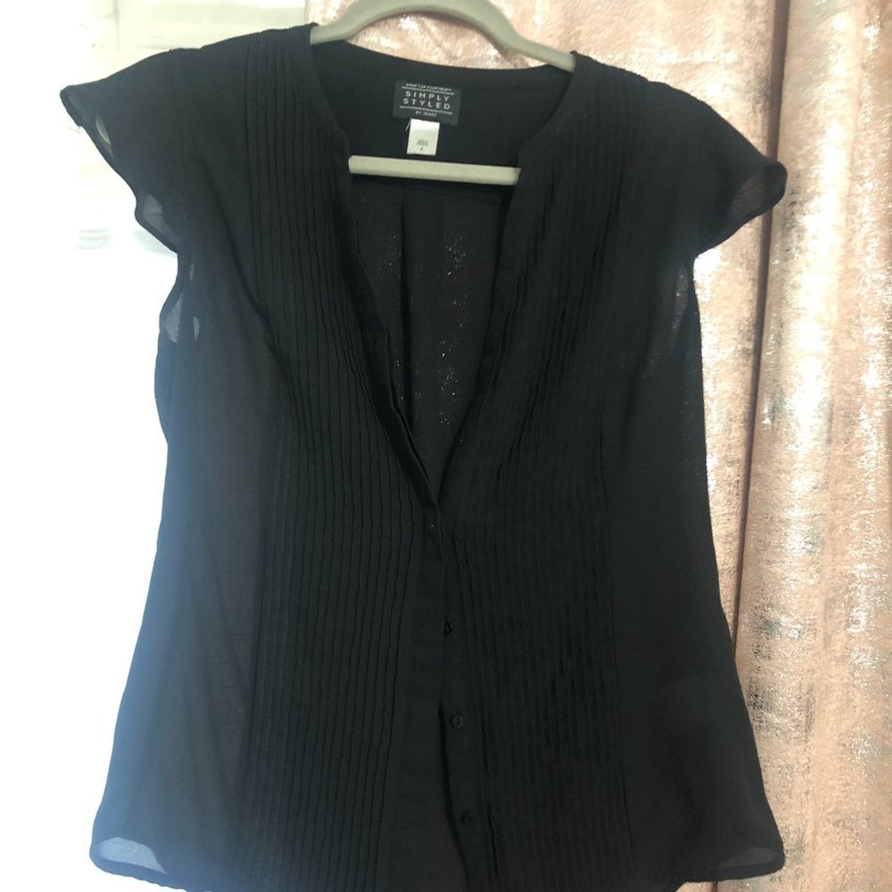 Sheer Black Button Up Short Sleeve - Small